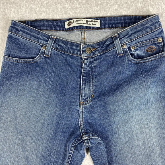 Harley-Davidson Bootcut Jean Women 10 Regular 32x32 Blue Excellent Stretch Biker - Picture 3 of 12